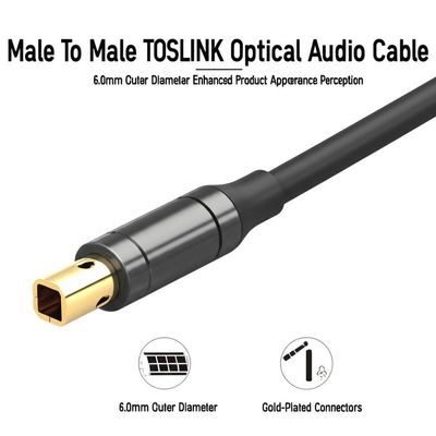 ชายต่อชาย TOSLINK สายเสียงออฟติก 6.0mm กว้างภายนอก การพัฒนาลักษณะของสินค้า การรับรู้ เครื่องเชื่อมทอง