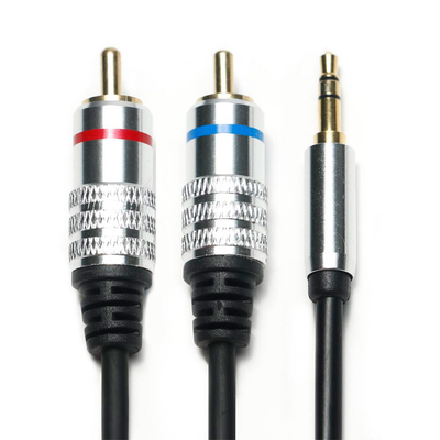 Factory oulet สายสัญญาณเสียง RCA 3.5 มม. สีแดงขอบสีน้ำเงิน PCV ฝาครอบโลหะผสมชุบสำหรับ CD TV Soundbar