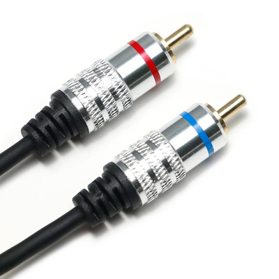 Factory oulet สายสัญญาณเสียง RCA 3.5 มม. สีแดงขอบสีน้ำเงิน PCV ฝาครอบโลหะผสมชุบสำหรับ CD TV Soundbar