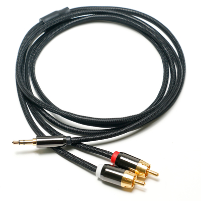 RCA 3.5 มม.สายสัญญาณเสียงดิจิตอล 2/1 ถักเชือกชุบทองพอร์ตสำหรับ Soundbar เครื่องเสียงรถยนต์