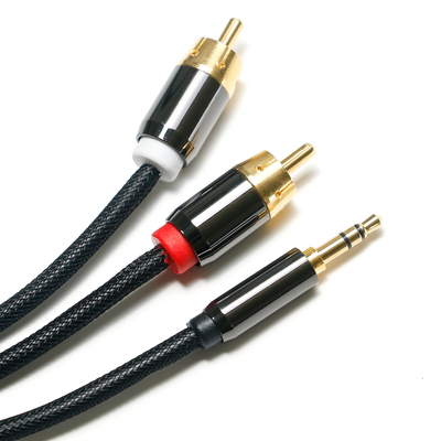 RCA 3.5 มม.สายสัญญาณเสียงดิจิตอล 2/1 ถักเชือกชุบทองพอร์ตสำหรับ Soundbar เครื่องเสียงรถยนต์