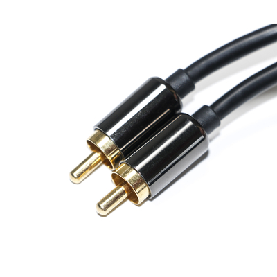 RCA สายสัญญาณเสียงดิจิตอล 3.5 มม. เอาต์พุต 1/1 คู่ชายแผ่นโลหะสีดำ PVC อลูมิเนียมอัลลอยด์ 1.2 ม. สำหรับ Sound bar เครื่องเสียงรถยนต์