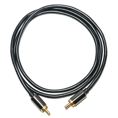 RCA สายสัญญาณเสียงดิจิตอล 3.5 มม. เอาต์พุต 1/1 คู่ชายแผ่นโลหะสีดำ PVC อลูมิเนียมอัลลอยด์ 1.2 ม. สำหรับ Sound bar เครื่องเสียงรถยนต์