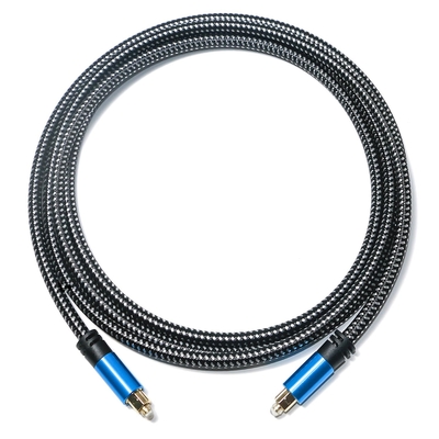 สายสัญญาณเสียง Toslink สายเคเบิลใยแก้วนำแสงดิจิตอลสีน้ำเงิน สายเคเบิล Toslink อลูมิเนียมอัลลอยด์ เปลือกโลหะ ไนลอน ถักเปีย