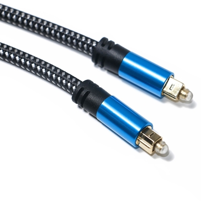 สายสัญญาณเสียง Toslink สายเคเบิลใยแก้วนำแสงดิจิตอลสีน้ำเงิน สายเคเบิล Toslink อลูมิเนียมอัลลอยด์ เปลือกโลหะ ไนลอน ถักเปีย