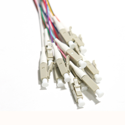 Blue LC UPC 12 Core Ribbon Fiber Pigtails พอร์ตสีเทา 0.9 มม. Gigabit Ethernet ความเร็ว 1.5m-3m