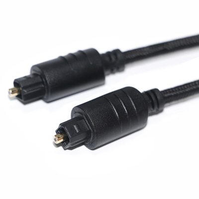 TOSLINK สายสัญญาณเสียงดิจิตอลสีดำถักเชือกชุบทองรอบพอร์ตสำหรับเครื่องเล่น DVD 1M 2M 3M