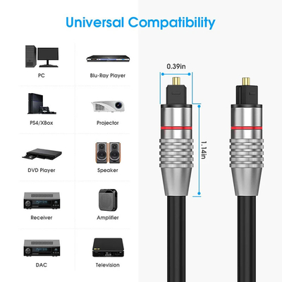 คาเบลไฟเบอร์ออปติก Toslink คาเบลไฟเบอร์ออปติก 3 คอร์ OD 6.0mm คาเบลเสียงไฟเบอร์ออปติกดิจิตอล