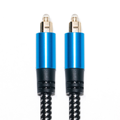 สายสัญญาณเสียง Toslink สายเคเบิลใยแก้วนำแสงดิจิตอลสีน้ำเงิน สายเคเบิล Toslink อลูมิเนียมอัลลอยด์ เปลือกโลหะ ไนลอน ถักเปีย